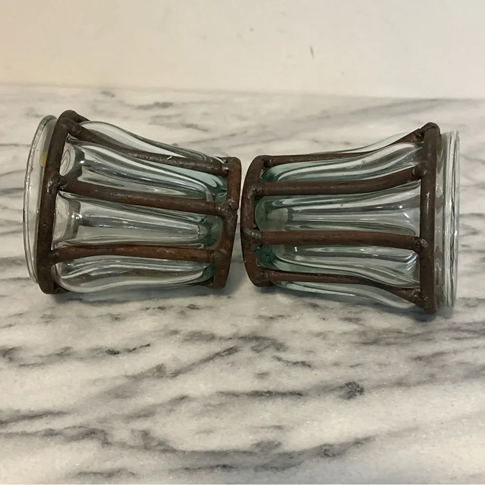 Rustic caged bubble Glass votive Candle Holders vintage brutalist